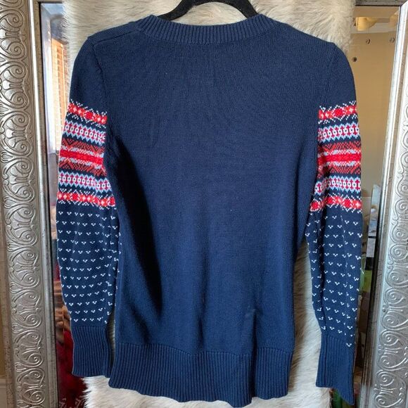 S navy and red fair isle v neck sweater - Picture 3 of 3
